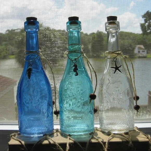 NWOT coastal beach sea ocean colored glass suncatcher charm bottles - Picture 3 of 5